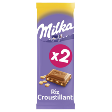 MILKA Tablette de chocolat au lait et riz croustillant 2 pièces 2x100g