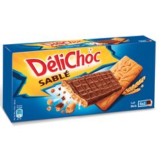 DELICHOC Biscuits sablés nappés de chocolat au lait, sachets fraîcheur 6x2 biscuits 150g