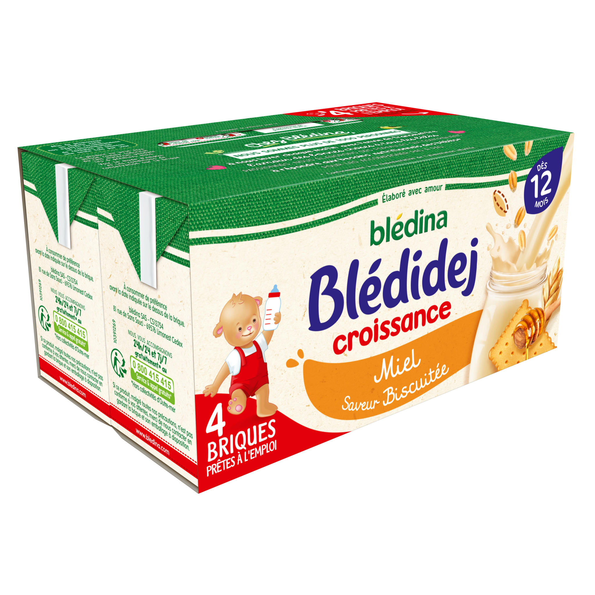 BLEDINA BLEDIDEJ Croissance Miel Saveur Biscuitée 4x250ml Dès 12 Mois -  1068 g