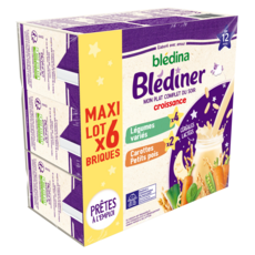BLEDINA Blédîner lait liquide aux légumes 2 variétés dès 12 mois 6x250ml