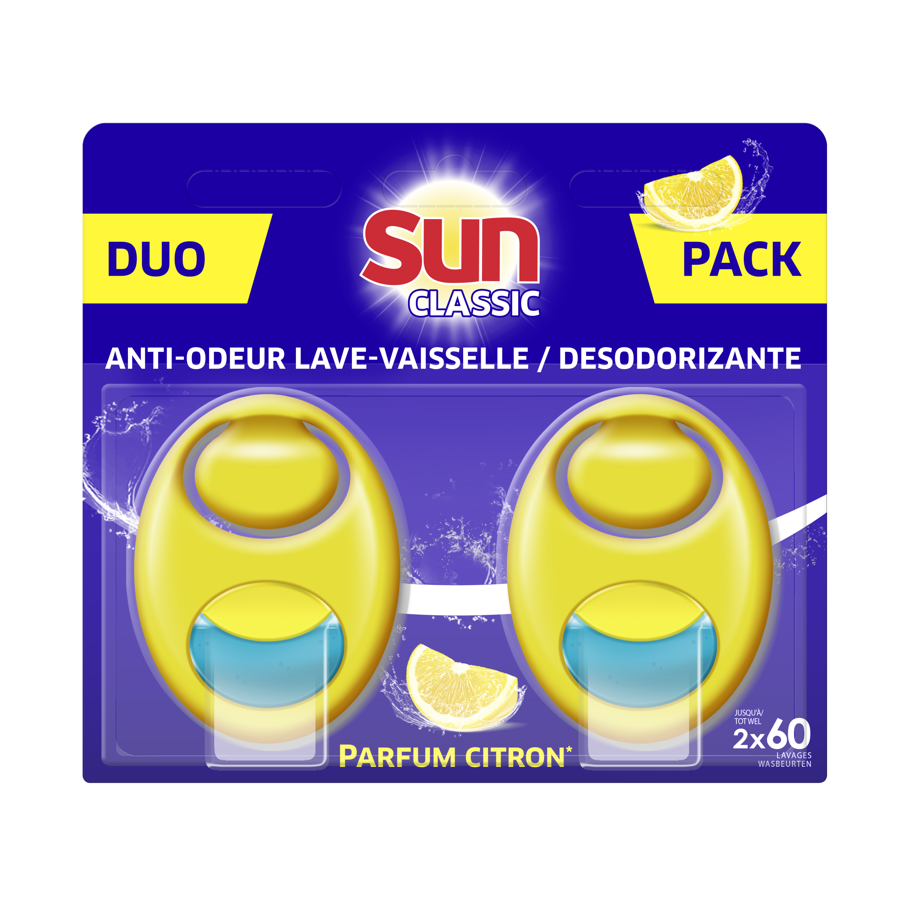 SUN Désodorisant lave-vaisselle citron 120 doses Duo pack 2x60 pas cher 