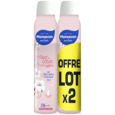 MONSAVON Déodorant spray femme anti-humidité fleur de coton 24h 2x200ml