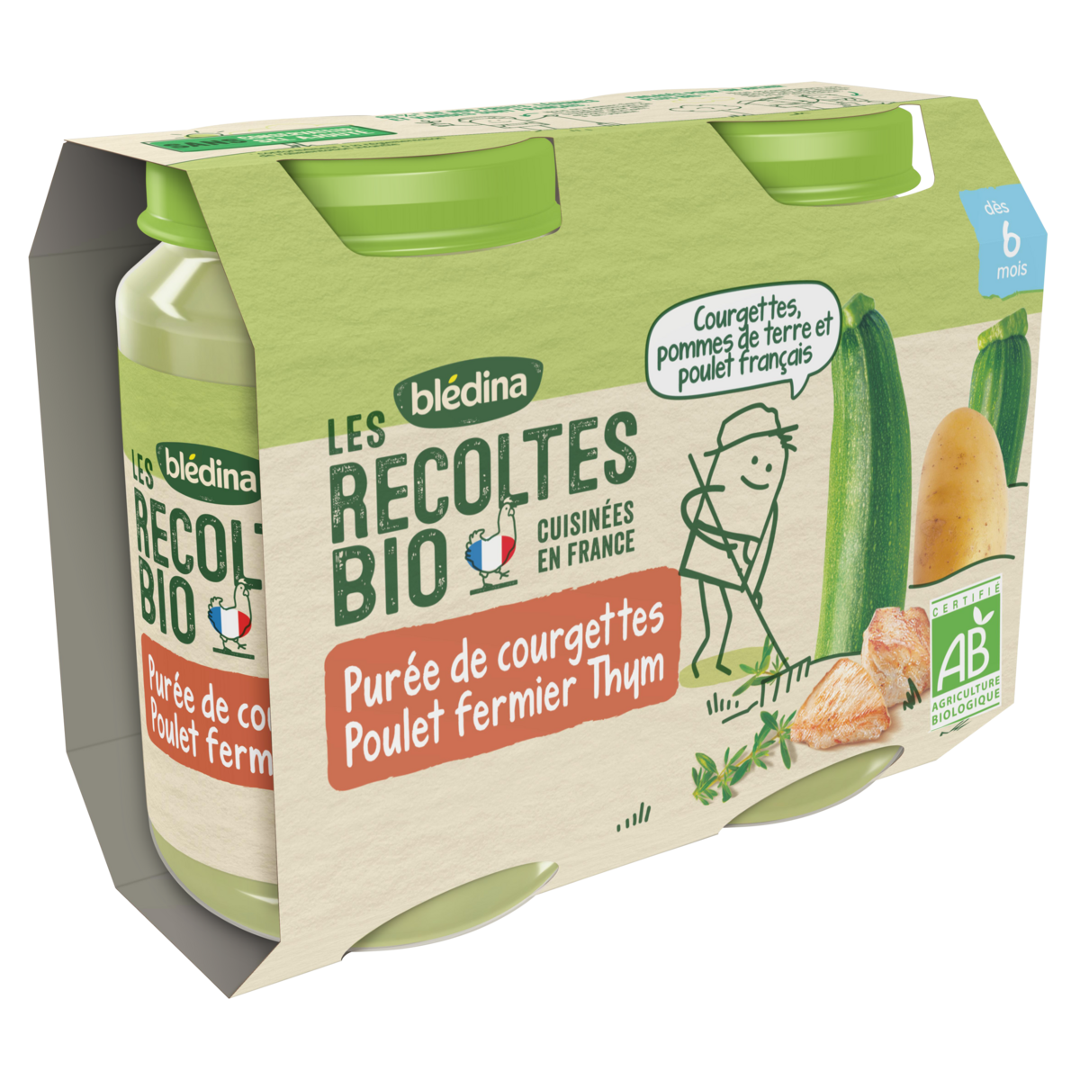 Bledina Petit Pot Courgettes Poulet Thym Bio Des 6 Mois 2x0g Pas Cher A Prix Auchan