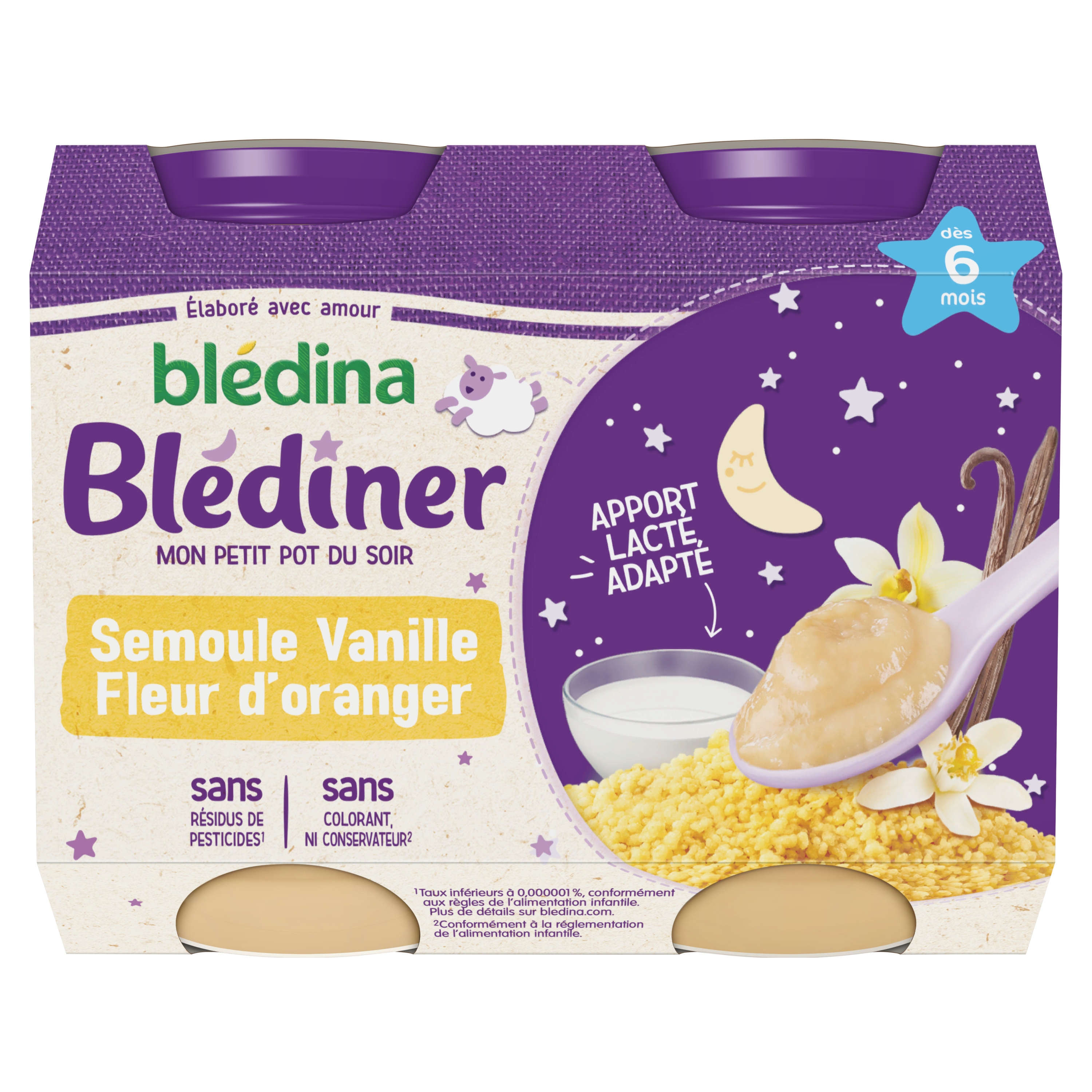 Bledina Blediner Petit Pot Semoule Vanille Fleur D Oranger Des 6mois 2x0g Pas Cher A Prix Auchan