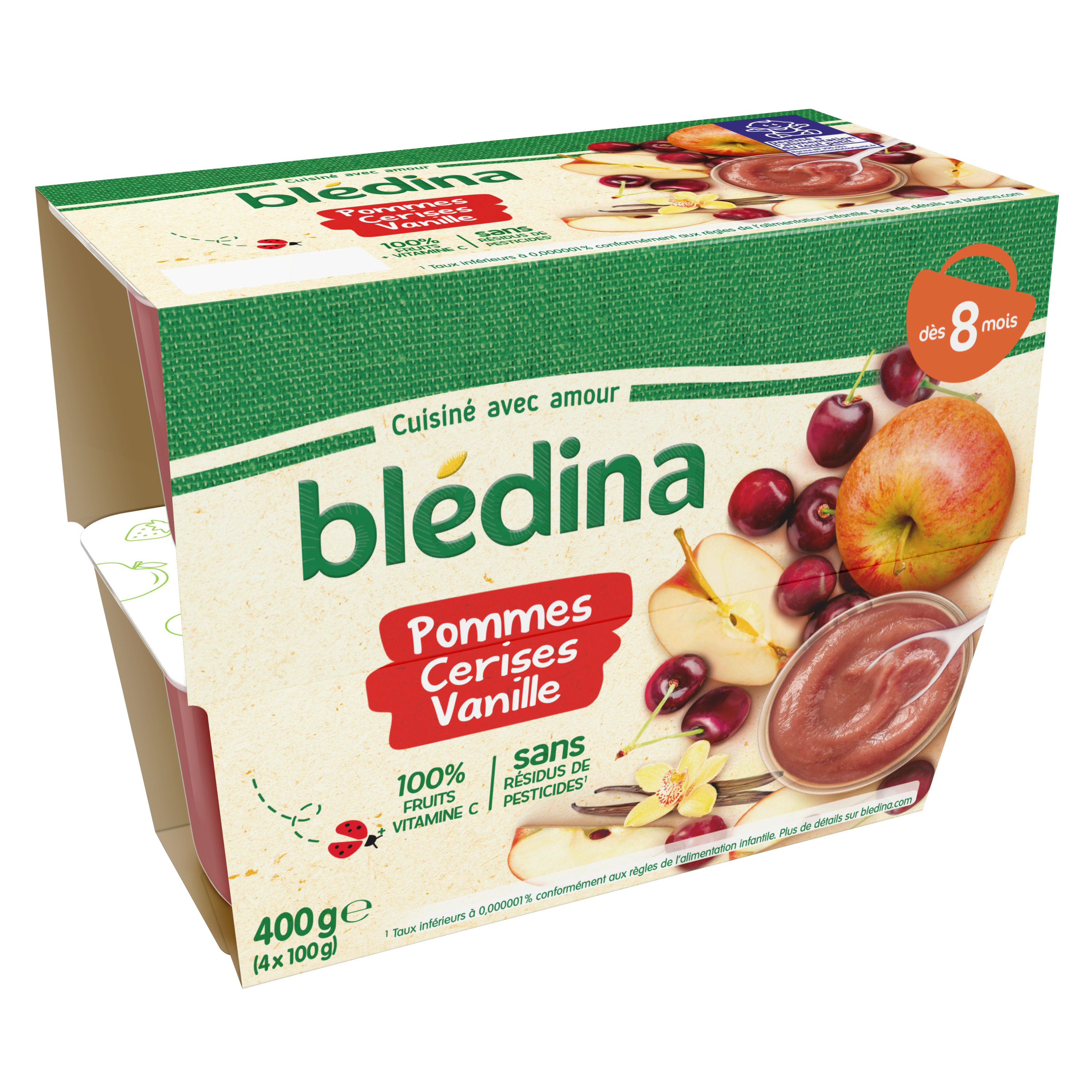 Bledina Petit Pot Dessert 100 Fruits Pommes Cerise Vanille Des 8 Mois 4x100g Pas Cher A Prix Auchan