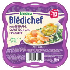 BLEDICHEF Assiette duo d'épinards, carottes et petits macaroni dès 18 mois 250g