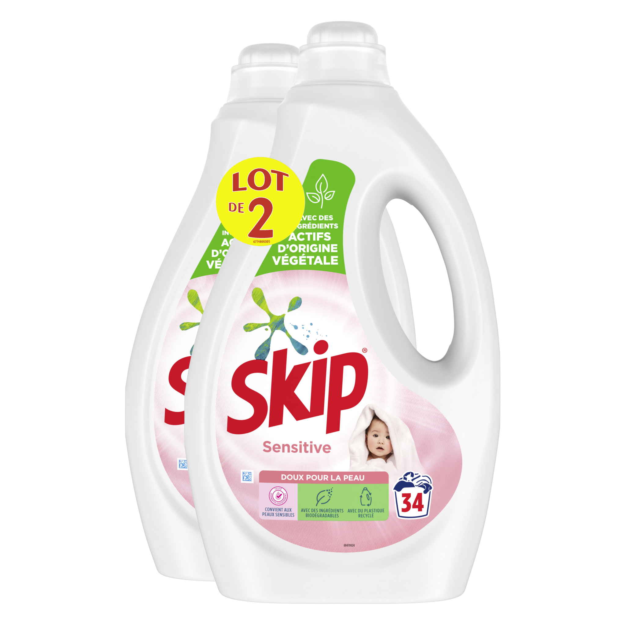 Skip Lessive Liquide Sensitive Peaux Sensibles & Bébés Lot 2x2,65l
