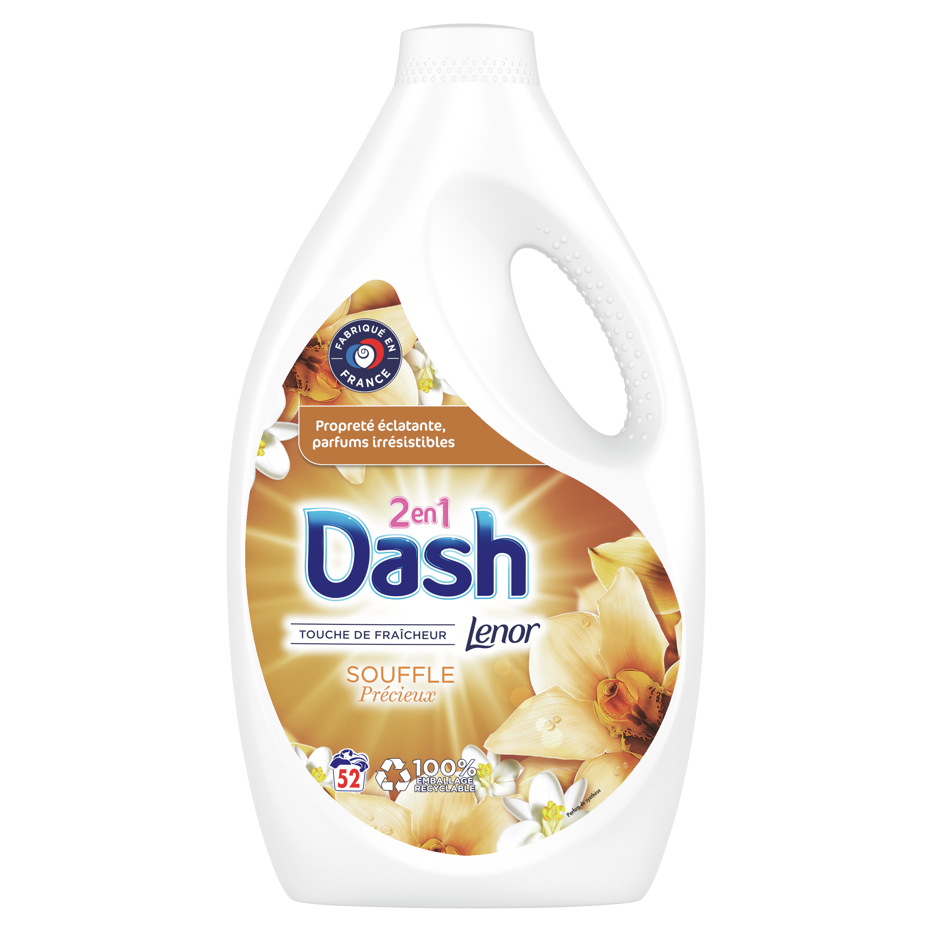 DASH Lessive liquide 2 en 1 touche de fraîcheur Lenor souffle précieux 52  lavages 2,6l pas cher 