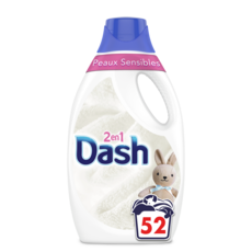 DASH Lessive liquide 2 en 1 peaux sensibles 52 lavages 2,6l