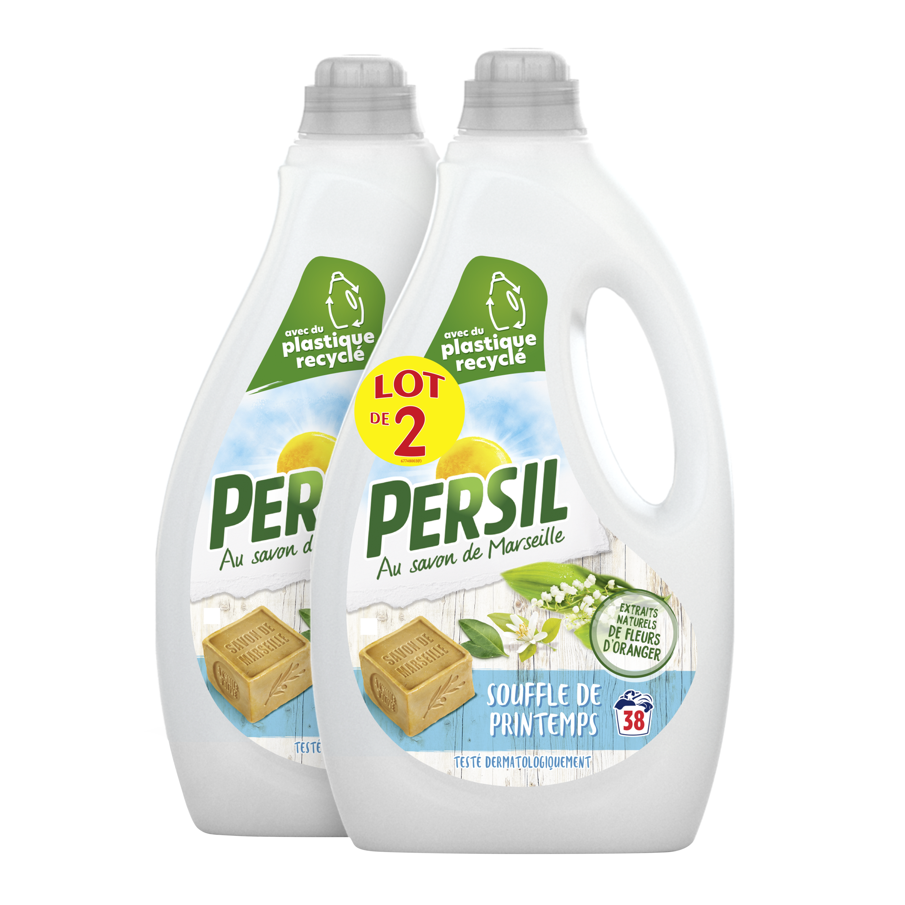 PERSIL Lessive liquide au savon de Marseille souffle de printemps 2x38  lavages 2x1,9l pas cher 