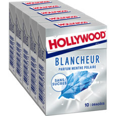 HOLLYWOOD Chewing-gum blancheur menthe polaire sans sucres 5x10 dragées 350g