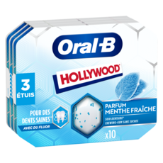 HOLLYWOOD Oral B Chewing-gum soins dentaires sans sucres parfum menthe fraîche 30 pièces  3 étuis 