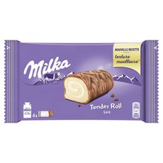 MILKA Tender roll génoises tendres au lait nappées chocolat sachets individuels 4 gâteaux 148g