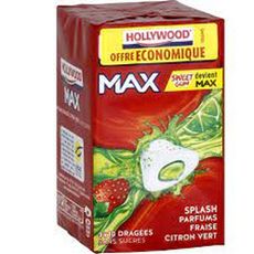 HOLLYWOOD Max chewing-gums splash parfums fraise citron vert   3x10 dragées  60g