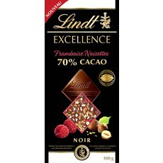 LINDT Excellence Tablette chocolat noir 70% cacao framboise noisettes 100g