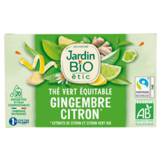 JARDIN BIO ETIC Thé vert équitable gingembre citron vert 20 sachets 30g