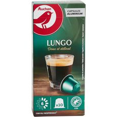AUCHAN Capsules de café lungo intensité 6 compatible Nespresso 10 capsules 52g