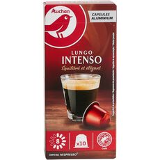 AUCHAN Capsules de café lungo intense 8 compatible Nespresso 10 capsules 52g