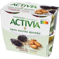 ACTIVIA Yaourt aux probiotiques graines de chanvre pruneau et amande sans sucre ajoutés 4x115g
