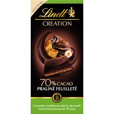 LINDT Création Tablette de chocolat noir fourré praliné feuilleté 145g