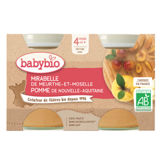 BABYBIO Petit pot dessert mirabelle pomme bio dès 4 mois 2x130g