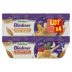 BLEDINA Blédiner bol pâtes coquilles tomates courgettes touche de gruyère et mouliné de butternut panais boulghour dès 12 mois 4 bols 4x200g