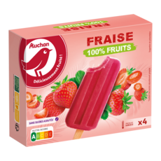 AUCHAN Bâtonnet 100% fruits à la fraise sans sucres ajoutés 4 bâtonnets 240g