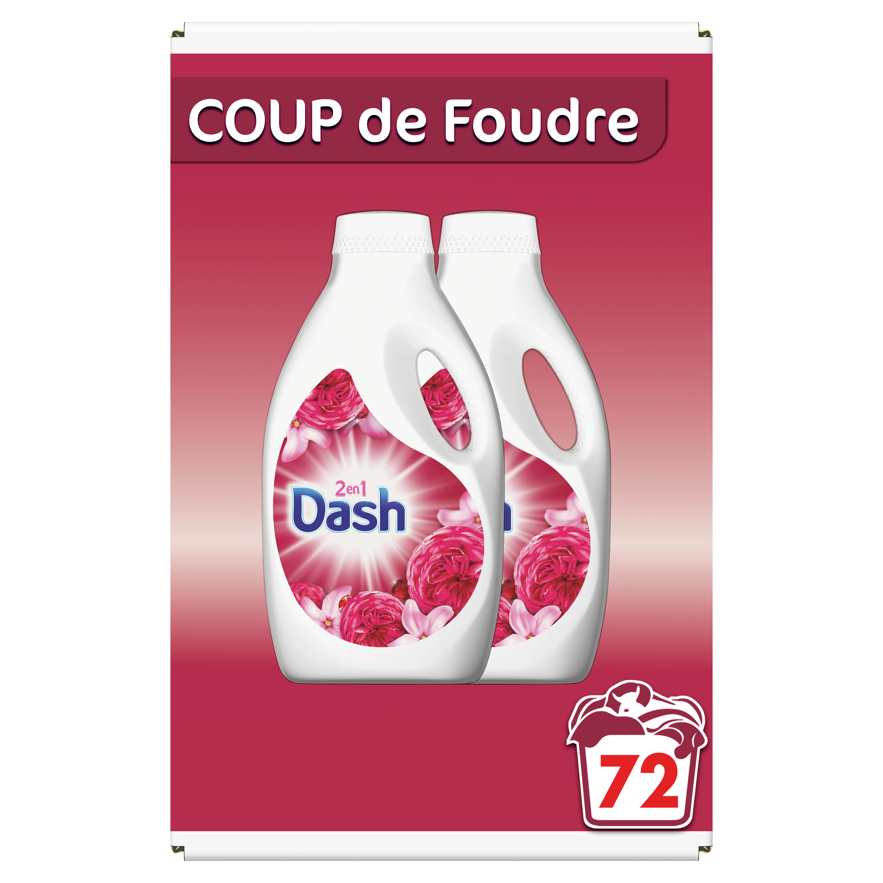 DASH Lessive liquide 2en1 coup de foudre fraicheur Lénor 2x36 lavages 3.6l  pas cher 