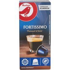 AUCHAN Capsules de café Fortissimo intensité 12 compatible Nespresso 10 capsules 52g