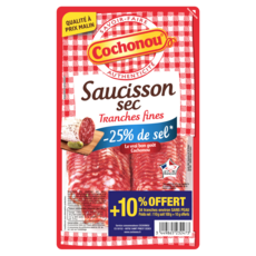 COCHONOU Saucisson sec réduit en sel tranches fines 34 tranches fines 100g+10%offert