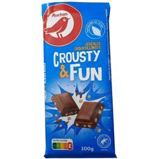 AUCHAN Crousty & Fun tablette de chocolat au lait et céréales croustillantes 2x100g
