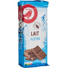 AUCHAN Tablette de chocolat au lait Alpin 3x100g