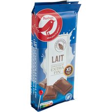 AUCHAN Tablette de chocolat au lait extra fin 3x100g