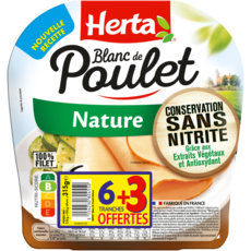 HERTA Blanc de poulet nature conservateur sans nitrite 6 tranches +3 offertes 315g