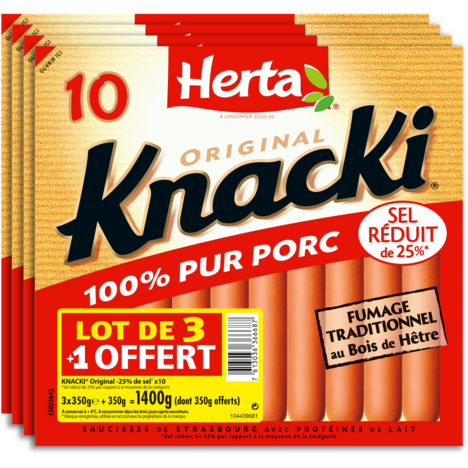 Knacki - 100% pur porc - Saucisses de Strasbourg - Herta - 350 g