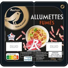 AUCHAN GOURMET Allumettes de lardons fumés label Rouge 2x75g