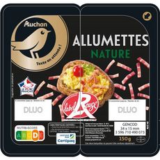 AUCHAN GOURMET Allumettes de lardons nature label Rouge 2x75g