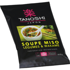 TANOSHI Soupe miso légumes et wakamé préparation instantanée sachet 3 portions 65g