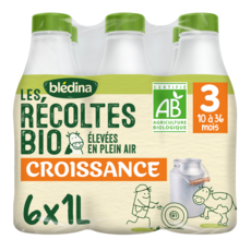 BLEDINA Les récoltes bio lait de croissance 3 liquide bio dès 10 mois 6x1l