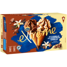 EXTREME Cône glacé vanille et vanille chocolat 8 pièces 544g