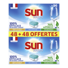 SUN Tablettes lave-vaisselle tout en 1 Ecolabel 96 lavages 96 pastilles