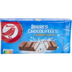 AUCHAN Barres chocolatées fourrage au lait 16 barres 200g