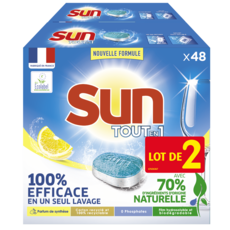SUN Tablettes lave-vaisselle tout en 1citron Ecolabel 96 pastilles lot 2x48