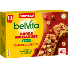 BELVITA Barres de céréales moelleuses cranberries et noisettes 4 barres 160g