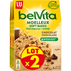 BELVITA Biscuits petit-déjeuner moelleux pépites de chocolat sachets fraîcheur 2x5 sachets 2x250g
