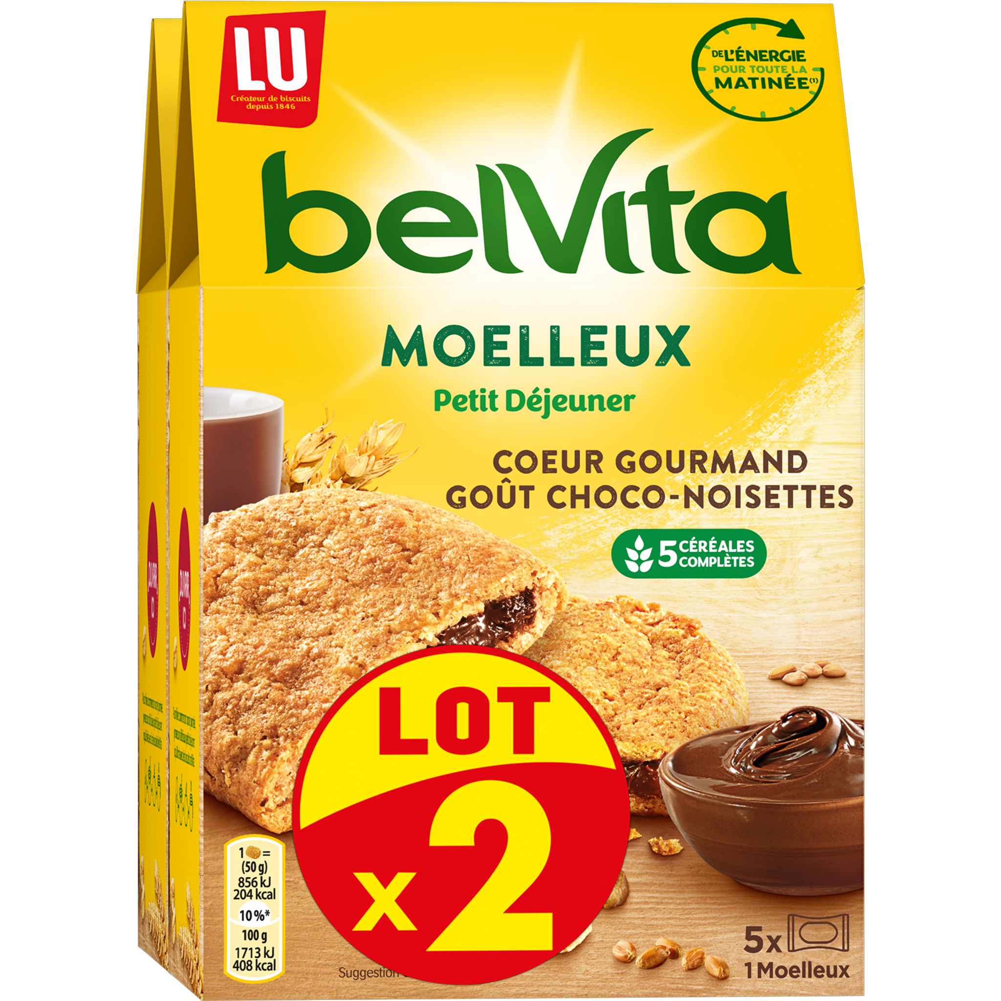 Belvita Biscuits Petit Dejeuner Moelleux Chocolat Noisette Sachets Individuels 2x5 Sachets 2x250g Pas Cher A Prix Auchan