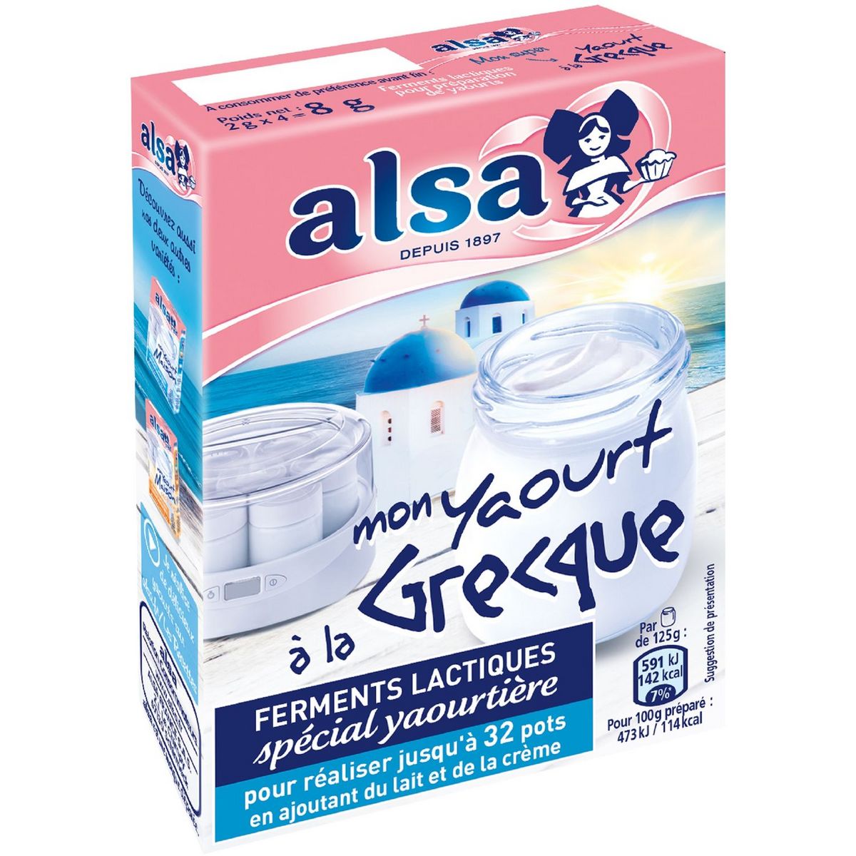 ALSA Préparation pour yaourt à la grecque jusqu'à 32 pots 4x2g