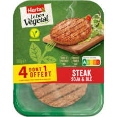 HERTA Le Bon Végétal Steak de soja et blé 4 dont 1 offert 300g