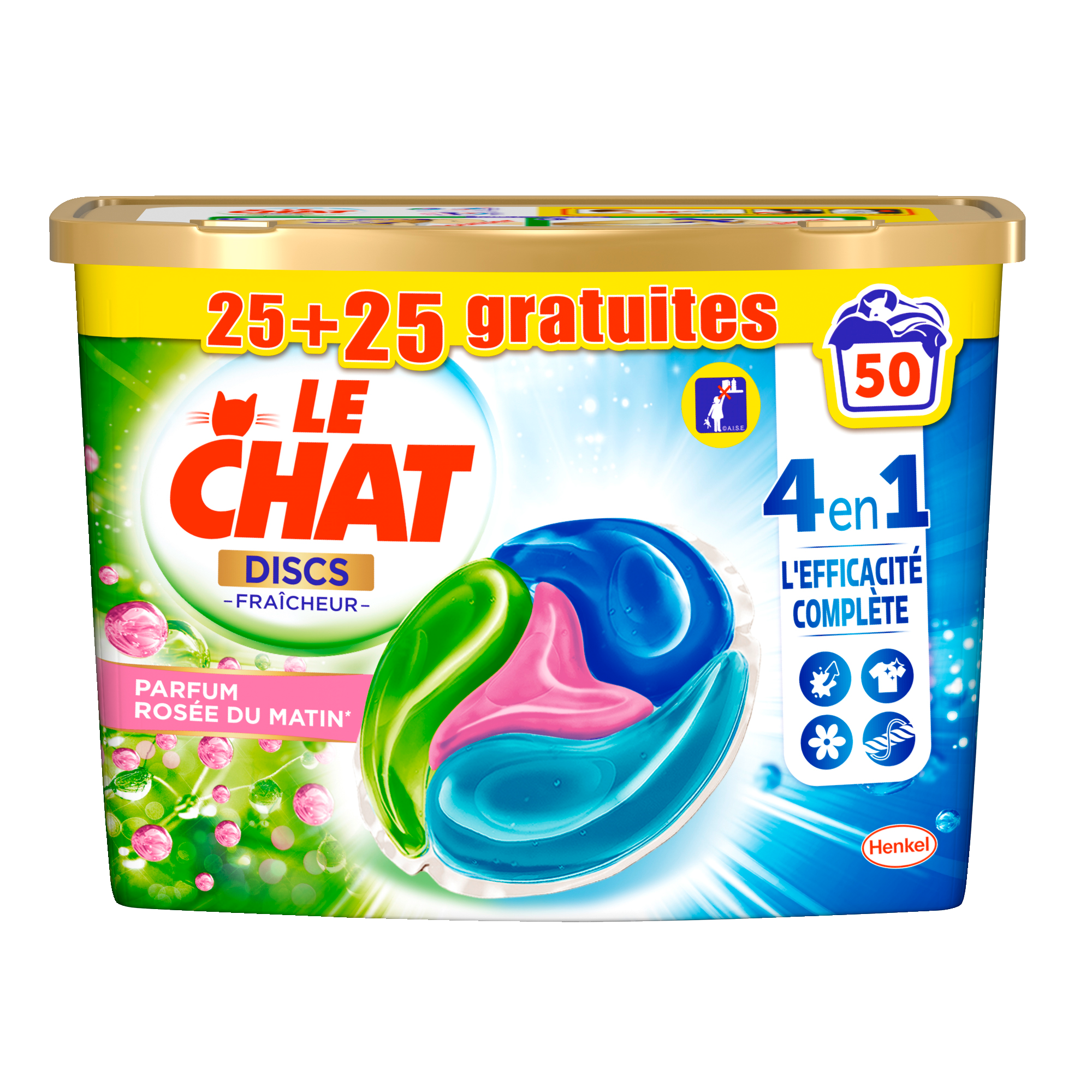 Achat Le Chat Lessive Capsule Rosée du matin 4 en 1 Discs, 25 capsules