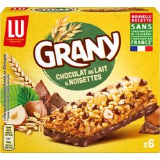GRANY Barres de céréales, chocolat au lait et noisettes 6 barres 138g